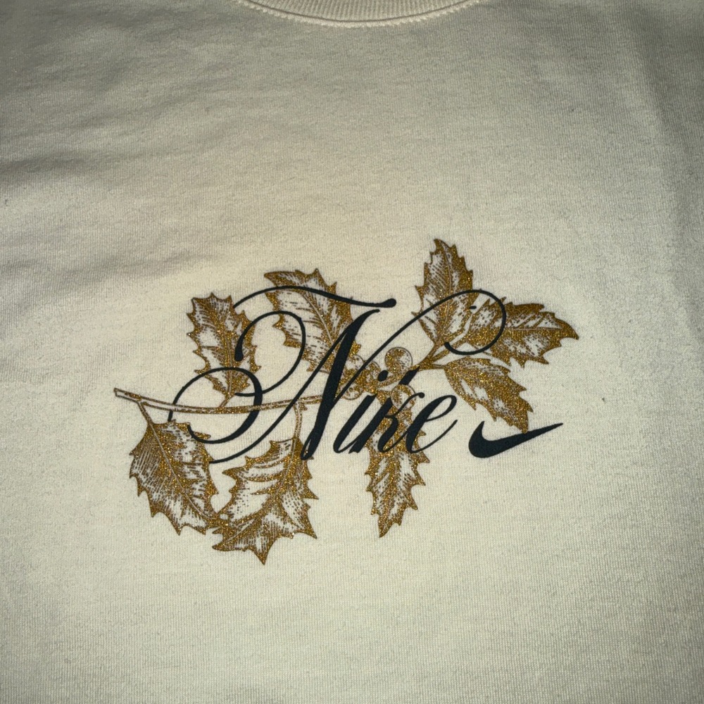 Nike Short Sleeve Tee in Cream with Gold Leaf and Black Logo